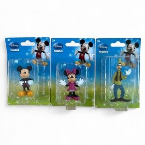 Disney Mickey, Minnie, and Goofy Figurine Set - Red, Pink, Blue